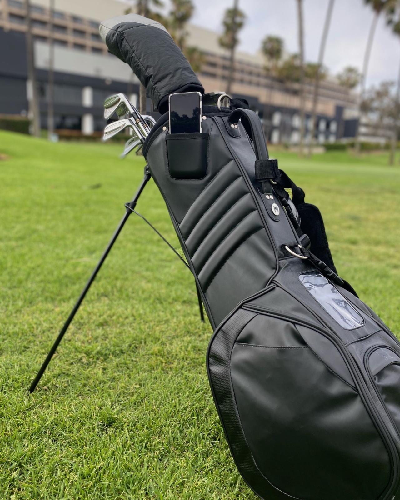 green leather golf bag